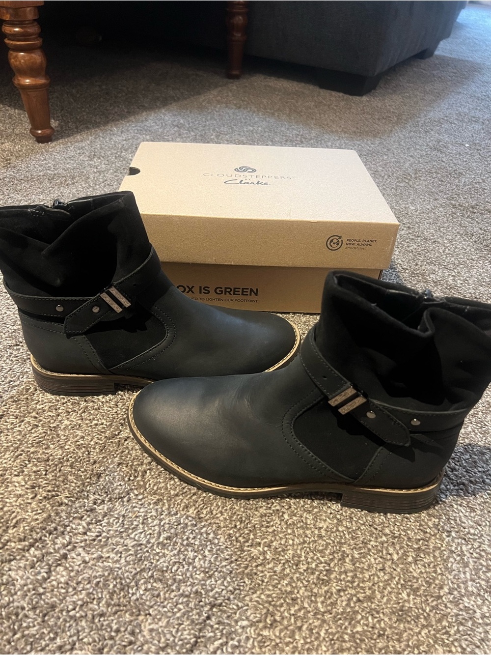 Clarks  Black Ankle Boots with Buckle Accent